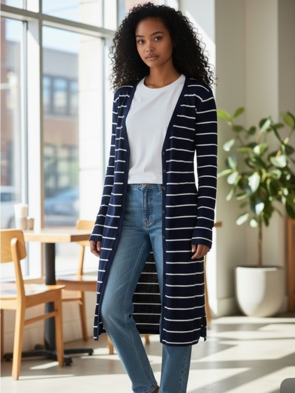 Authentic American Heritage Navy Striped Cardigan